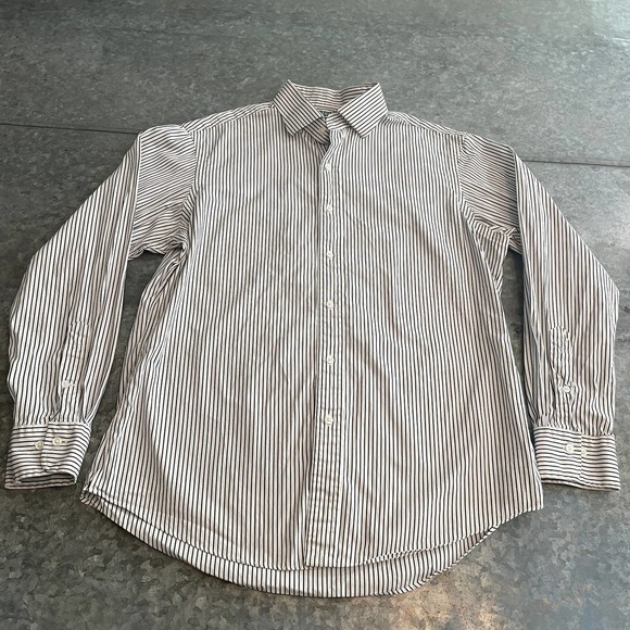 Polo Ralph Lauren Regent Custom Fit Pinstripe Button Up Shirt 16.5 White Black - Picture 2 of 10
